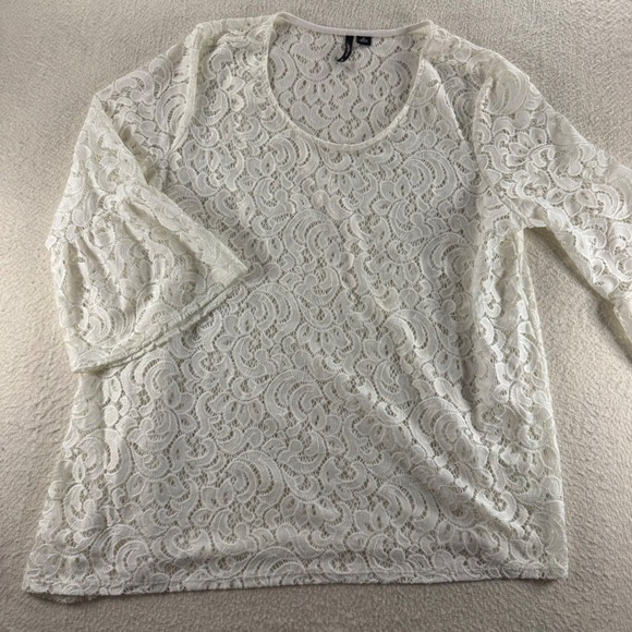 new directions Tops - New Directions Lace Top Women XL White Bell Sleeve Scoop Neck Floral Cottagecore
